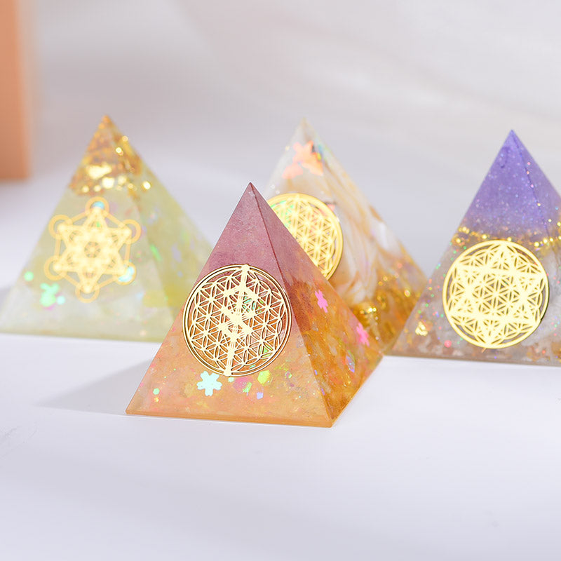 Orgone Pyramid EMF Protection Energy Generator Flower of Life Orgonite Pyramid